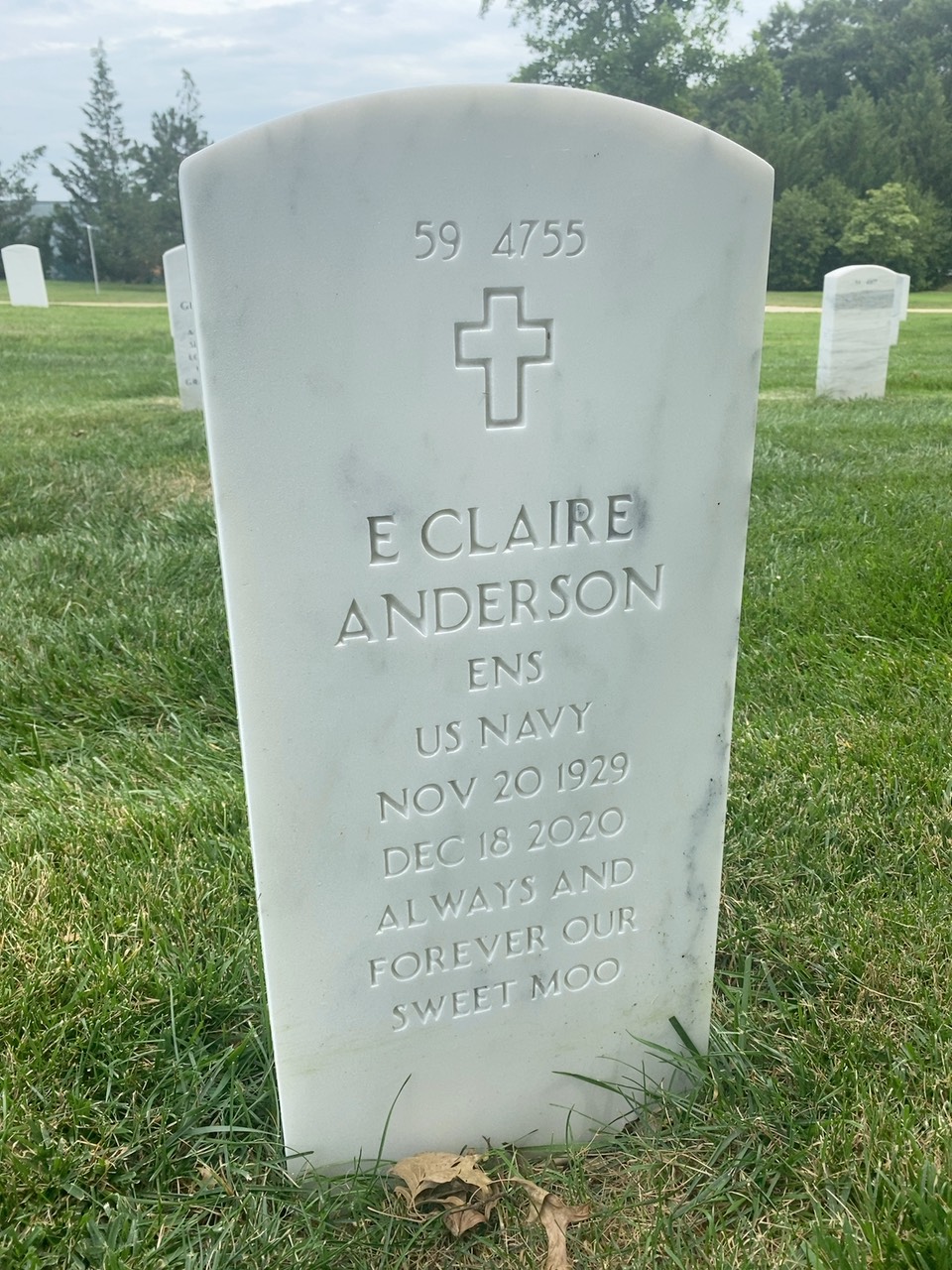 Back of headstone — Daniel Anderson