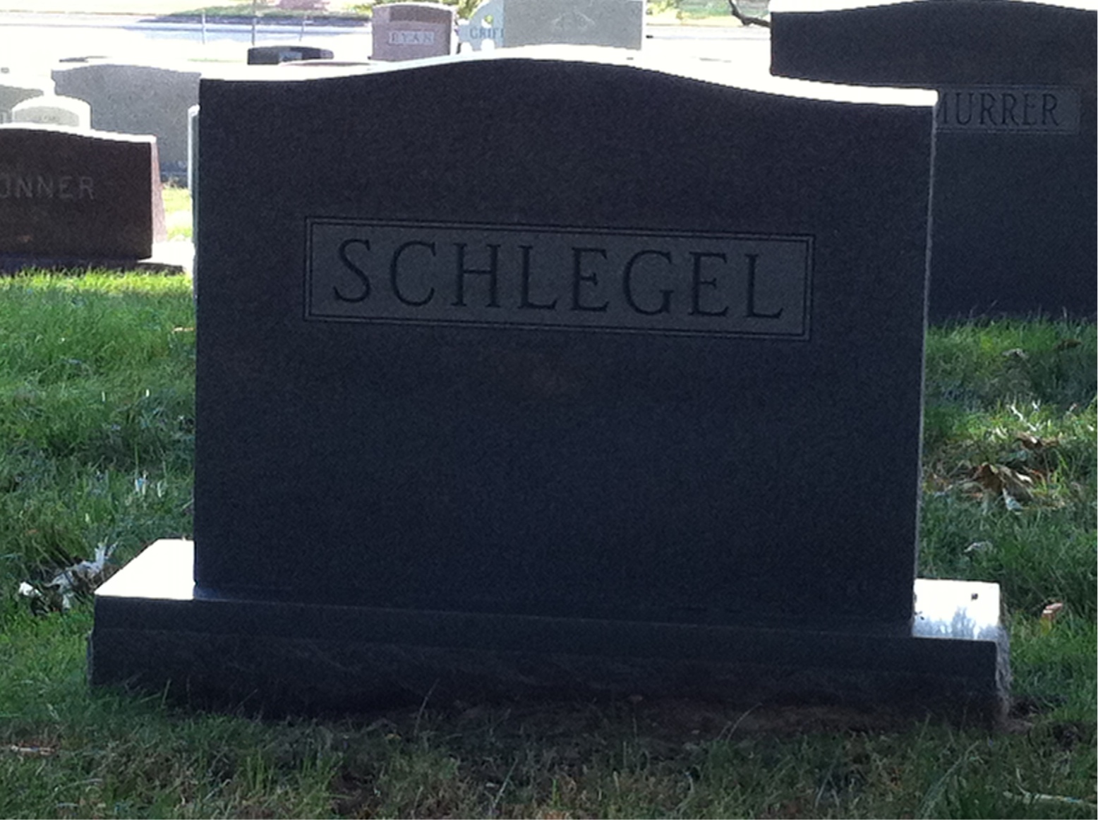 Back of headstone — Charles Schlegel