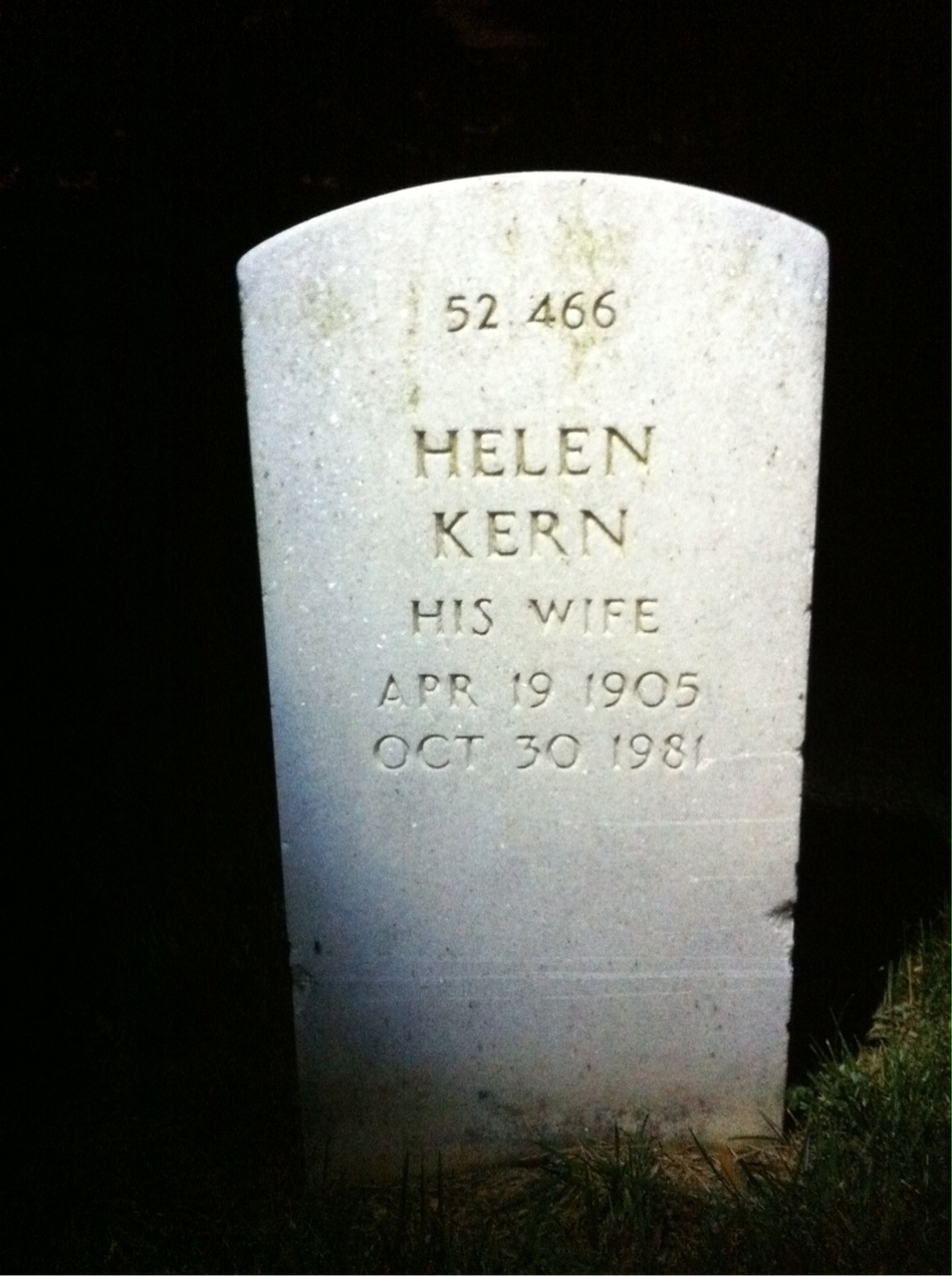 Back of headstone — Helen Baird