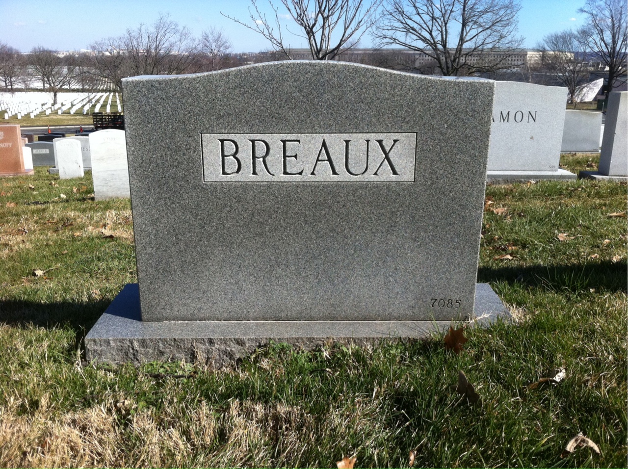 Back of headstone — Marvin Breaux