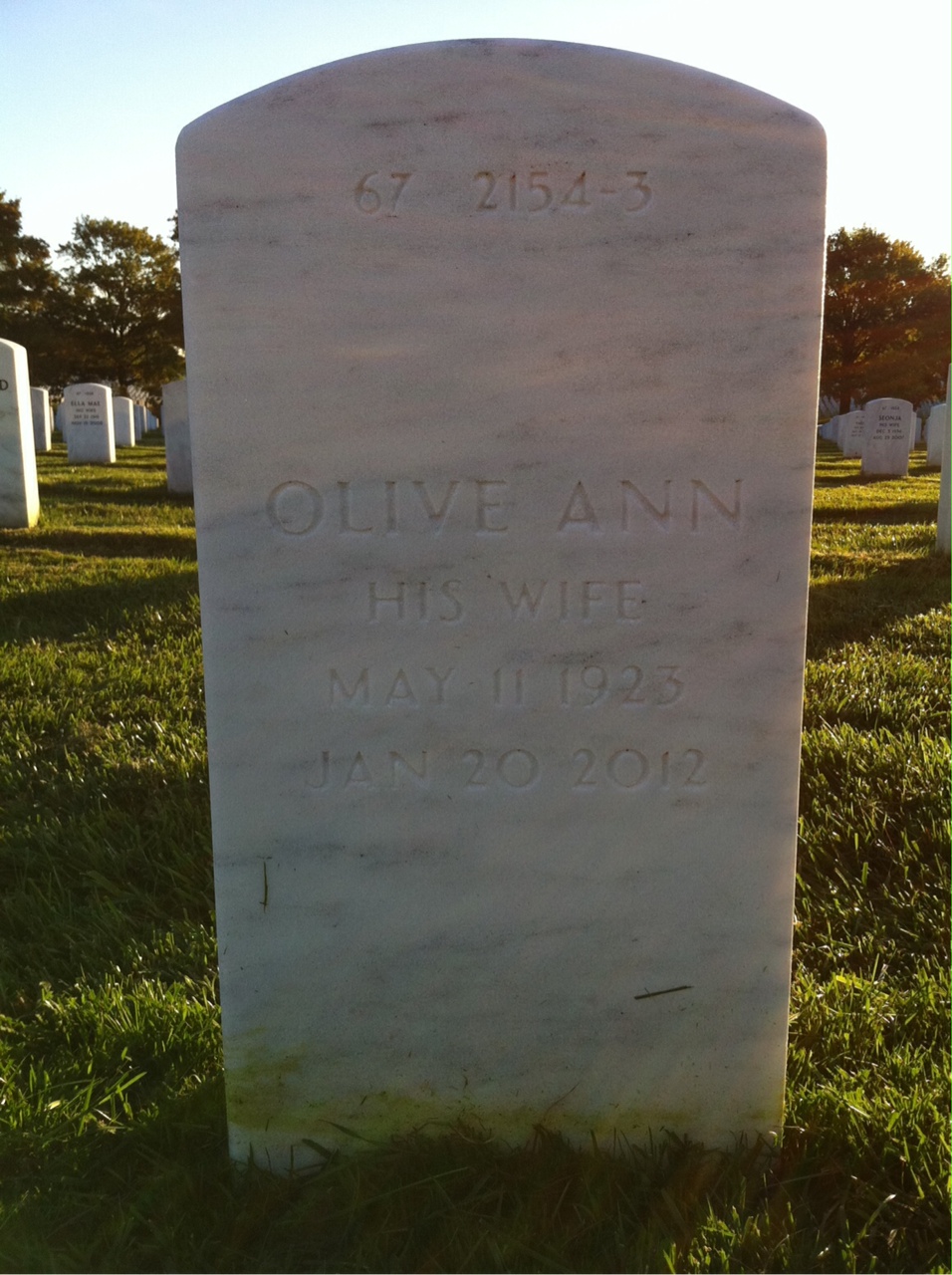 Back of headstone — Henry Arnwine