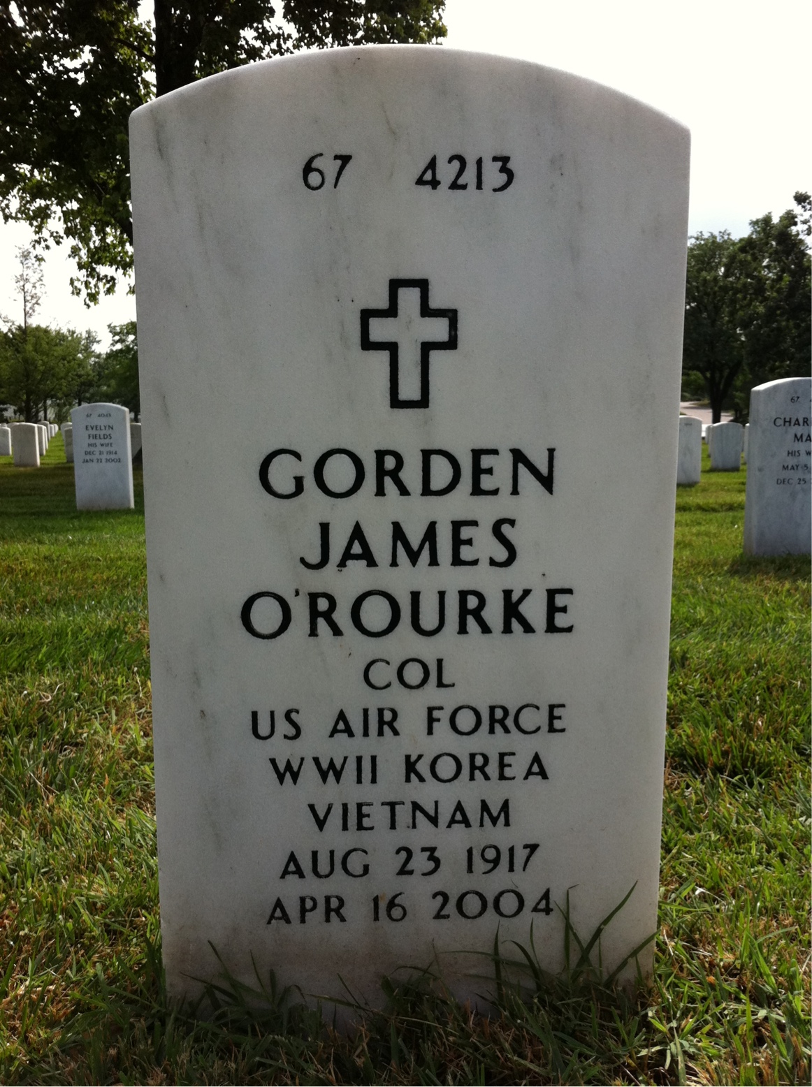 Back of headstone — Gorden O'Rourke