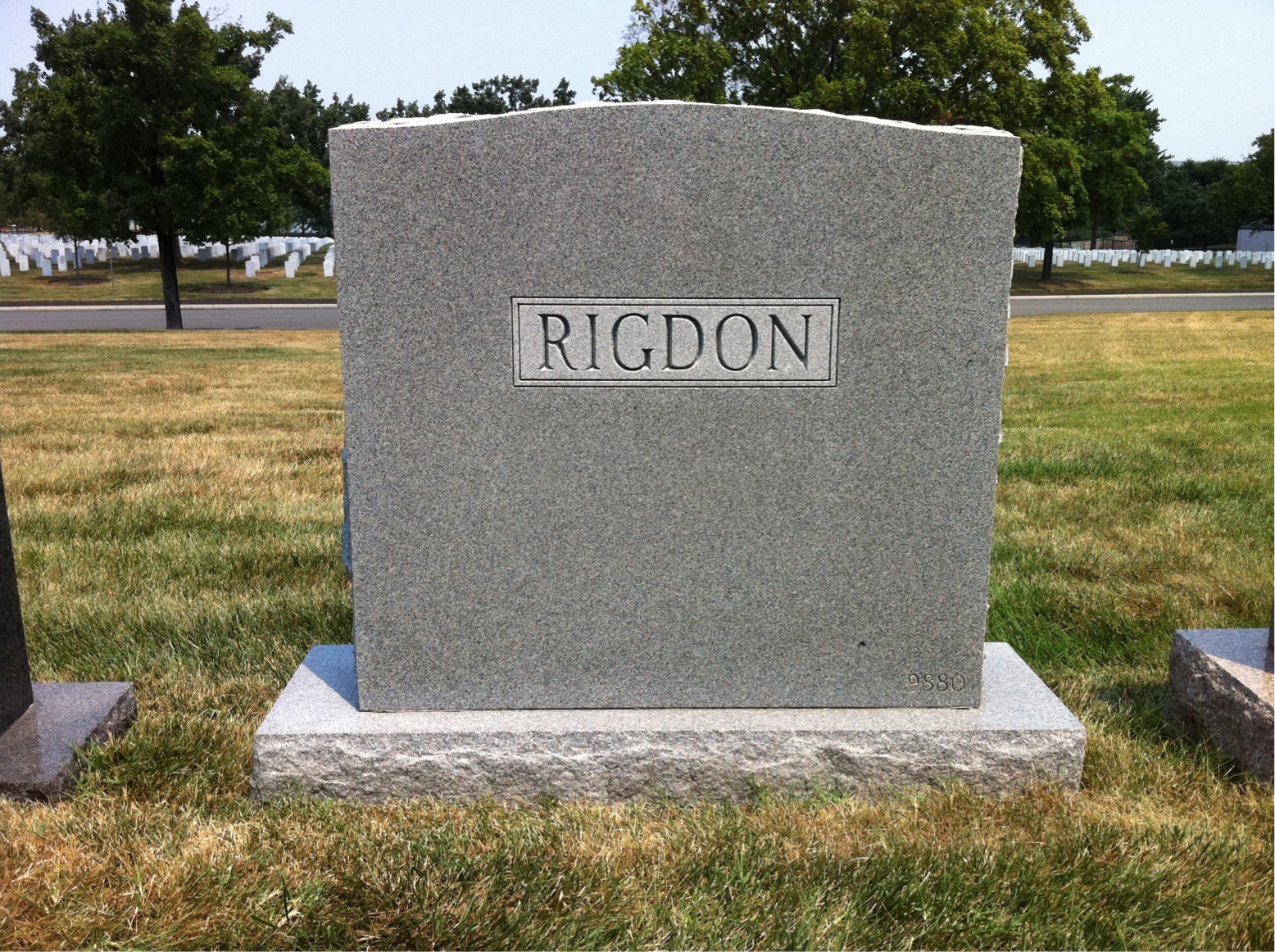 Back of headstone — William Rigdon