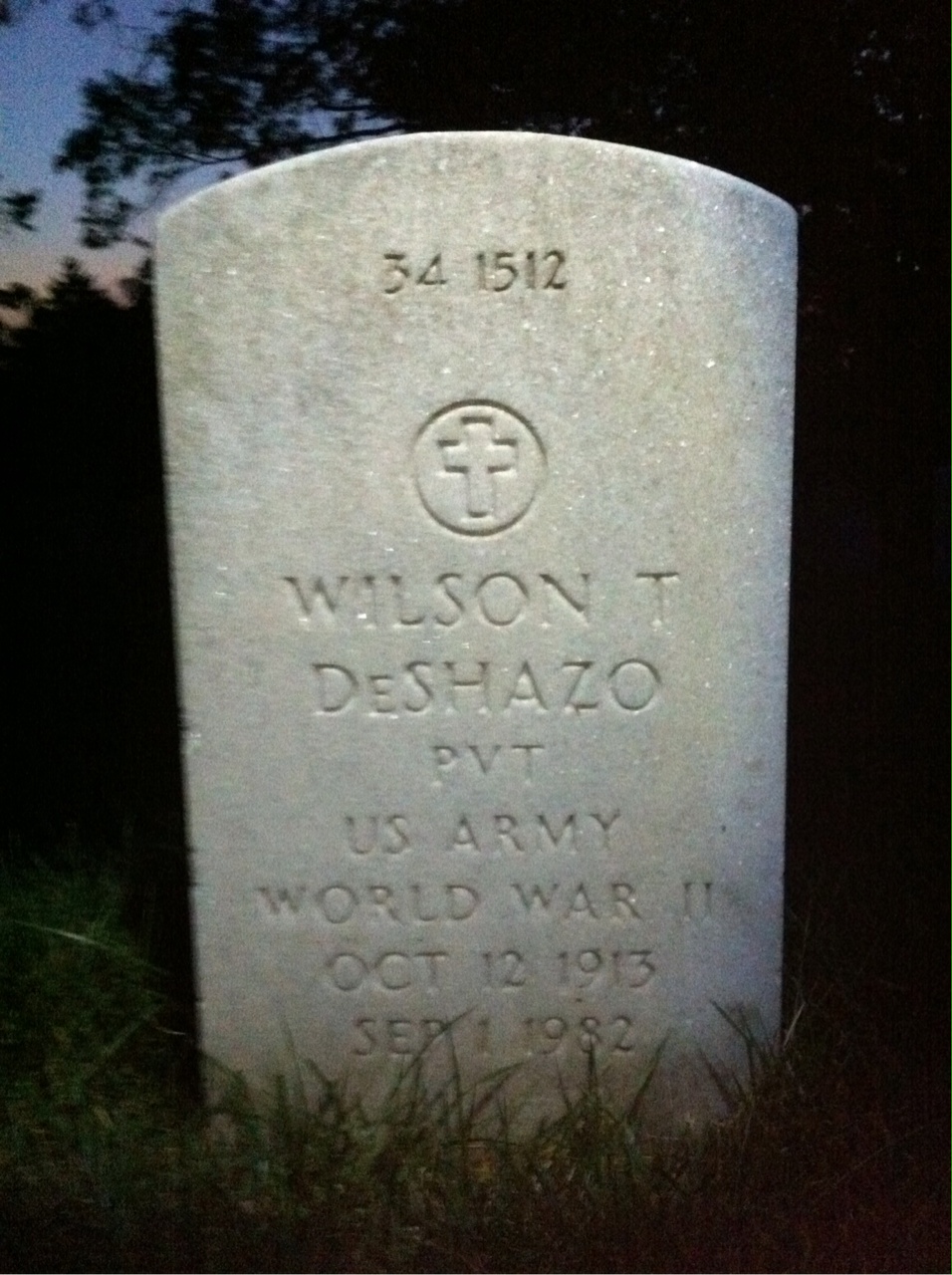 Back of headstone — Wilson T Deshazo