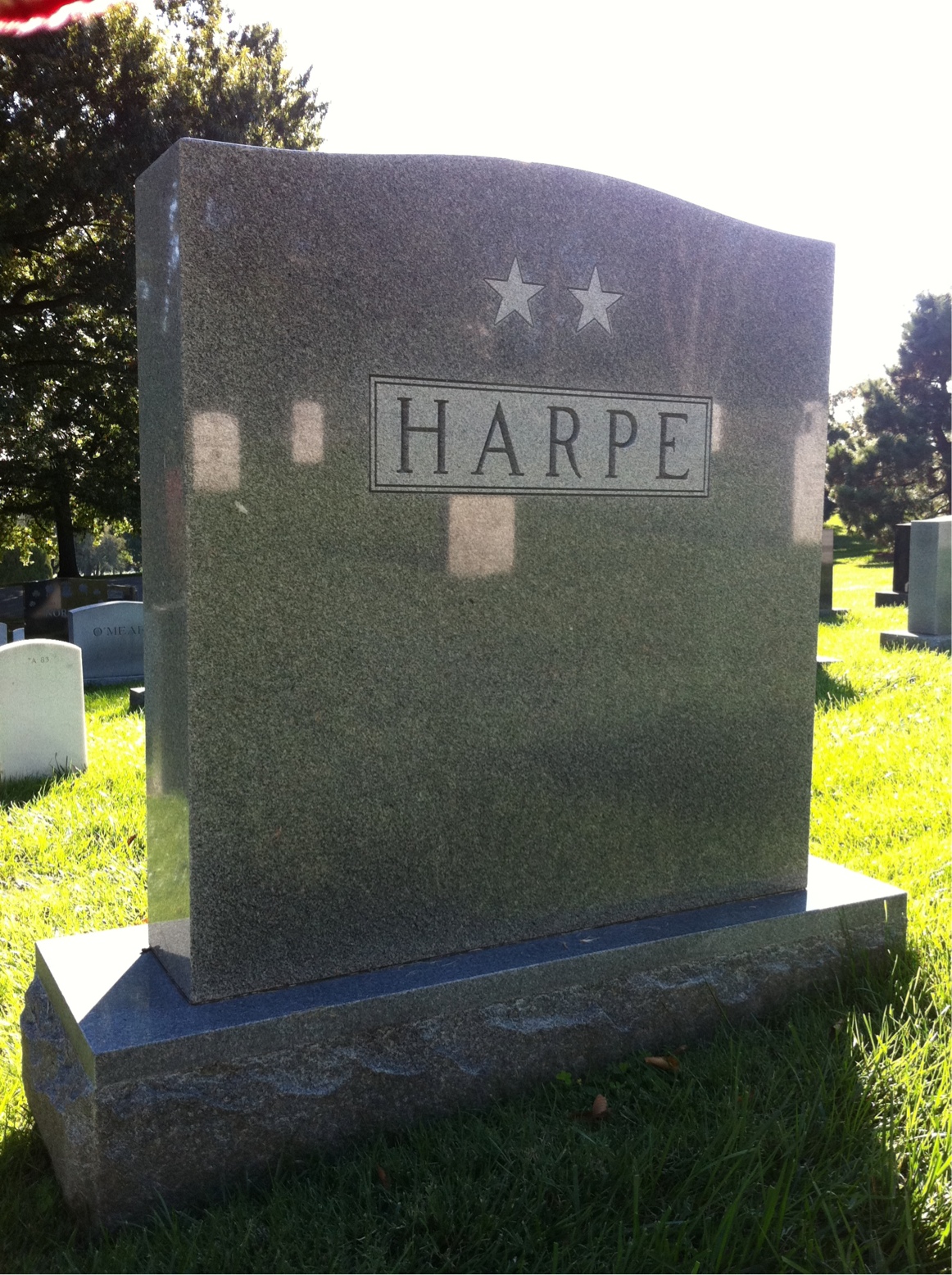 Back of headstone — Winfield Scott Harpe