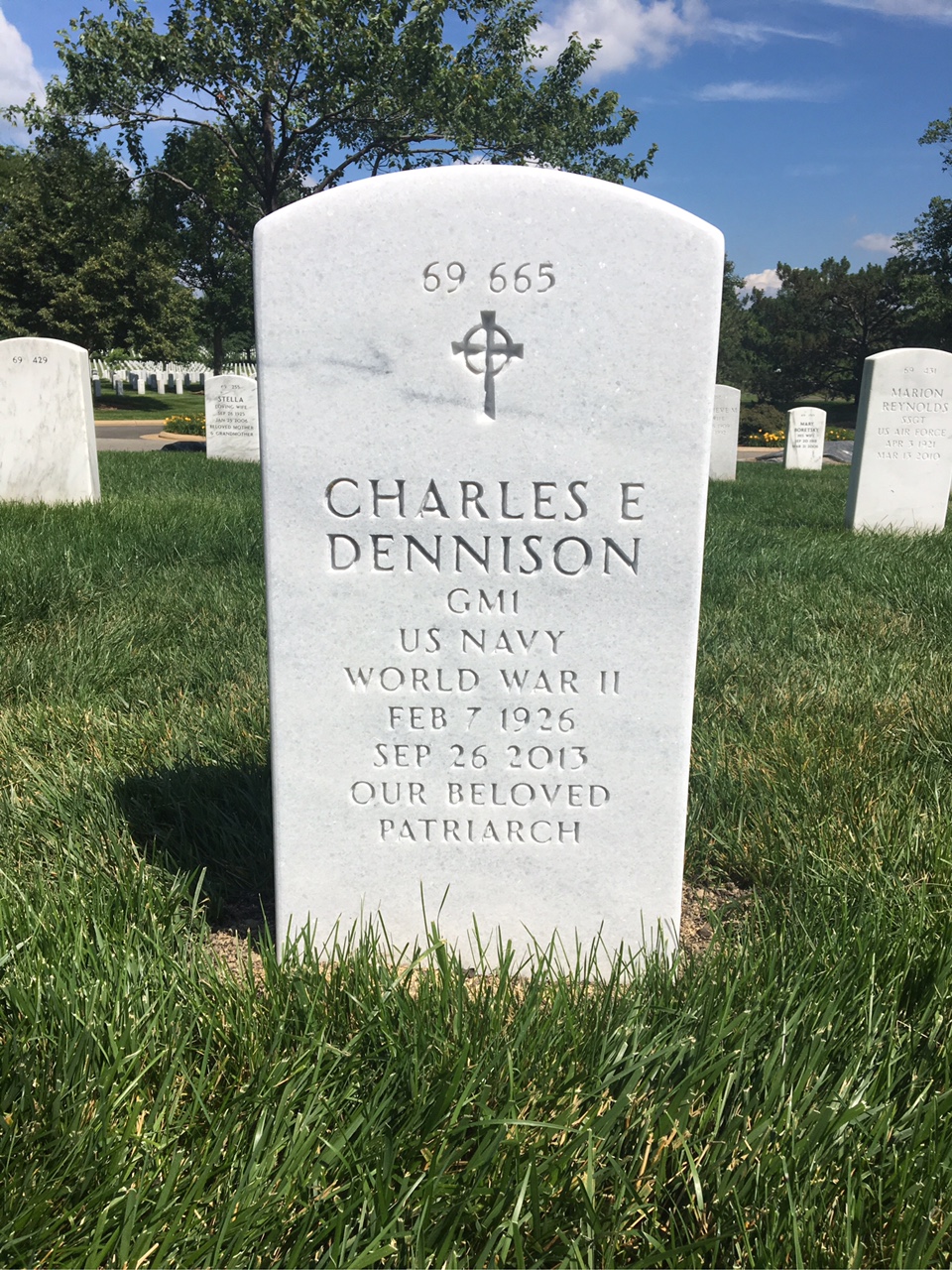 Back of headstone — David Dennison