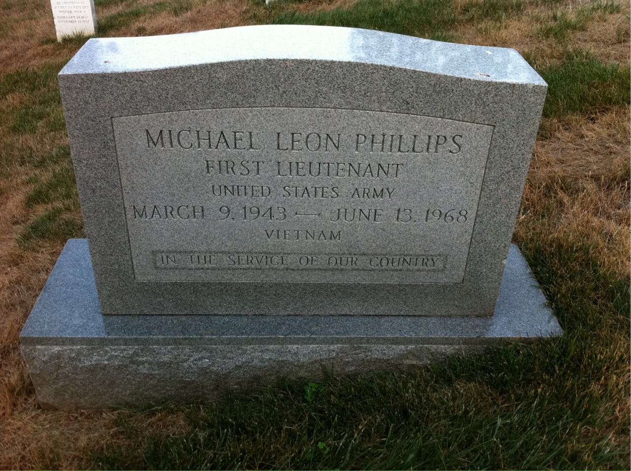 Back of headstone — Michael Leon Phillips