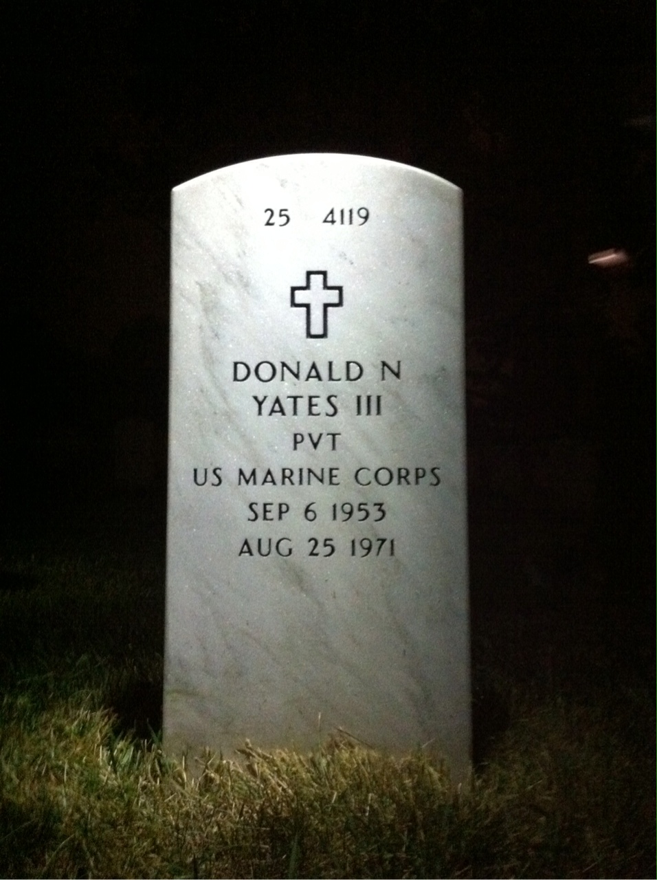 Back of headstone — Donald Yates
