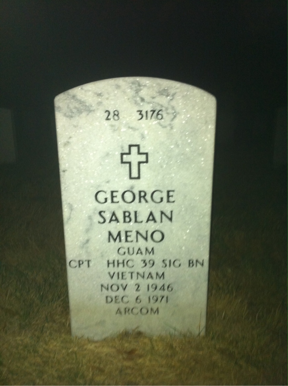 Back of headstone — George Meno