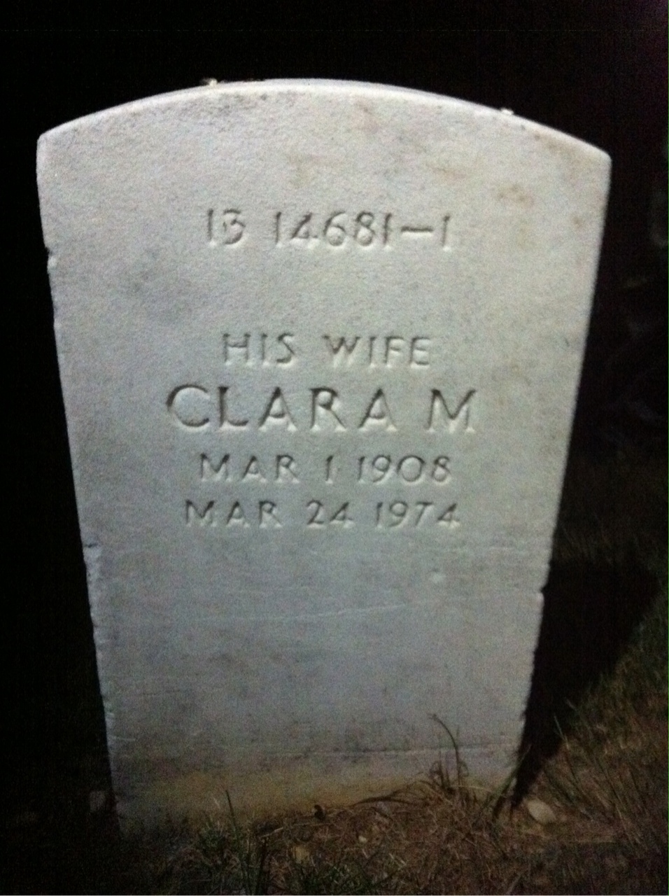 Back of headstone — Clara Mitchell