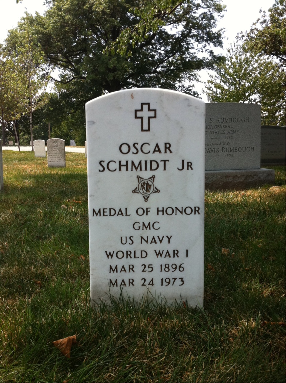 Headstone shared by 2 interments, including Oscar Schmidt