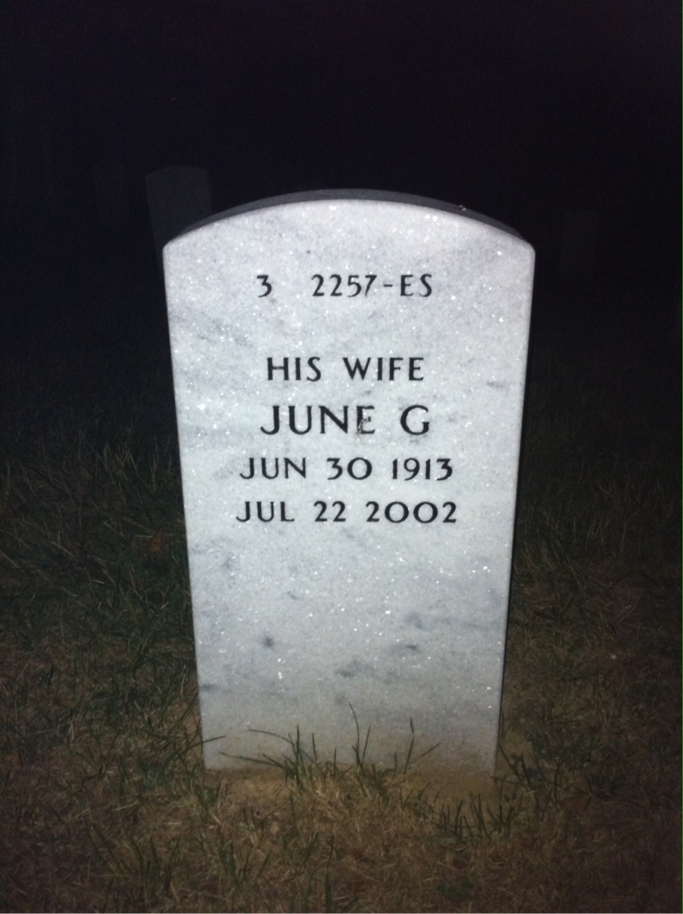 Back of headstone — June Bailey