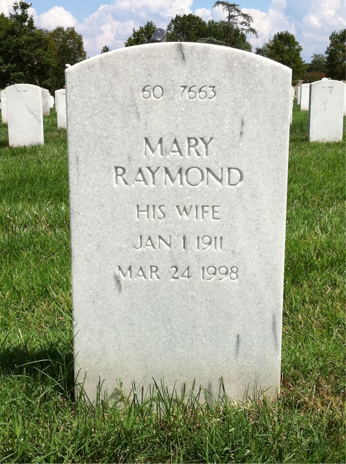 Back of headstone — Robert Raymond