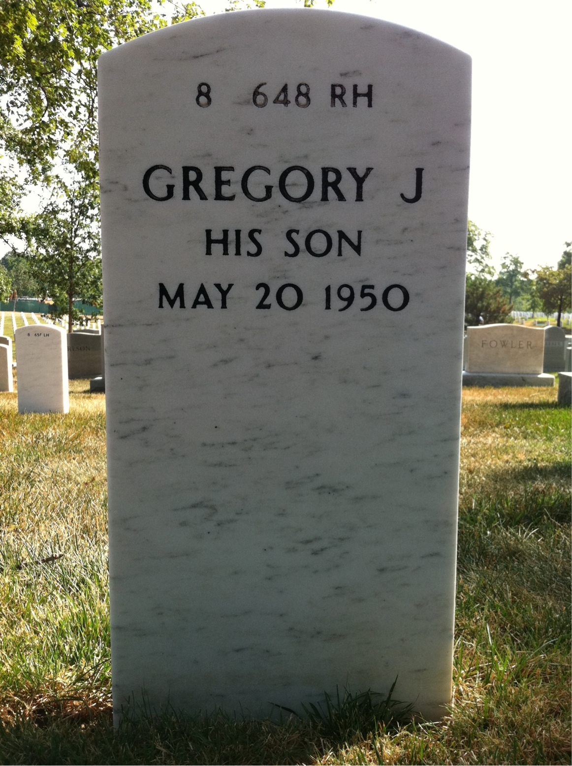 Back of headstone — Raymond Howe