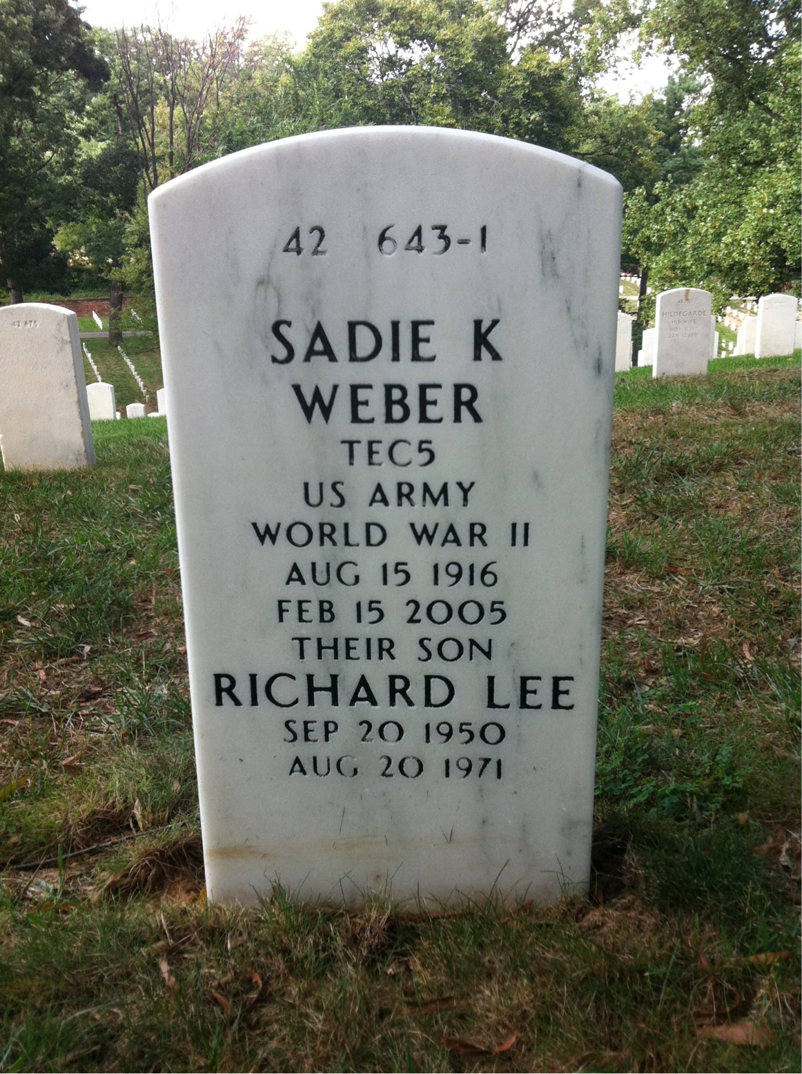 Back of headstone — Bernard Weber