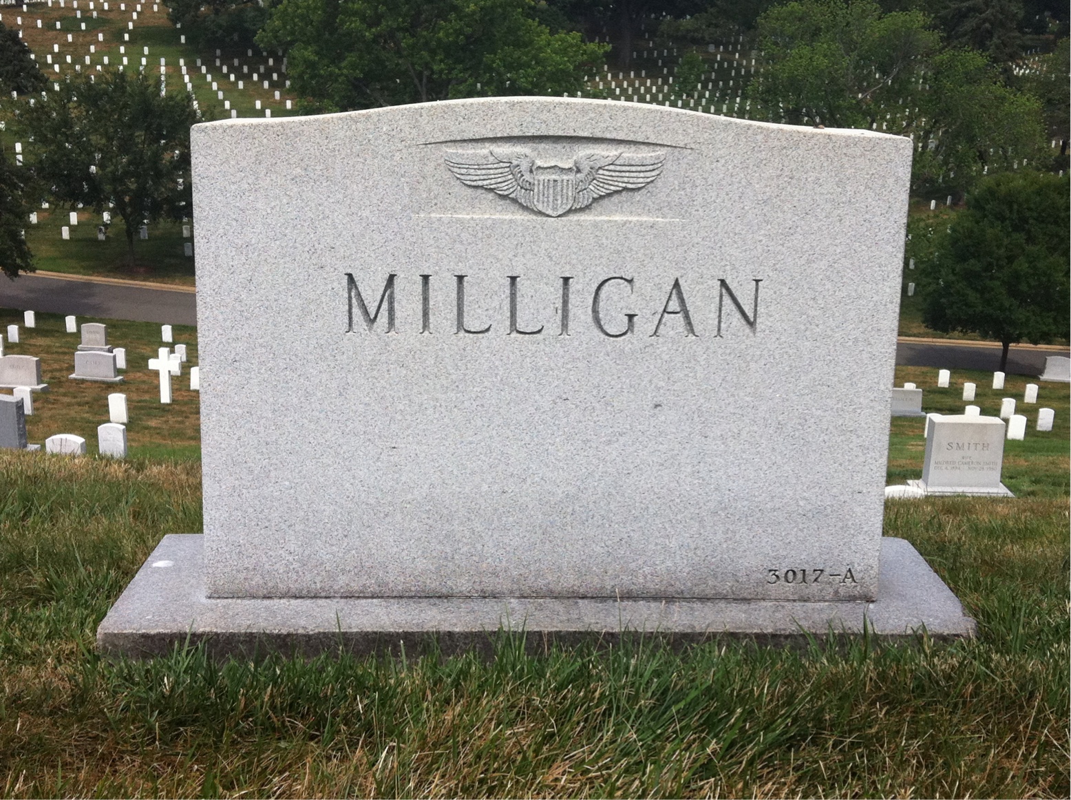 Back of headstone — Ernest Milligan