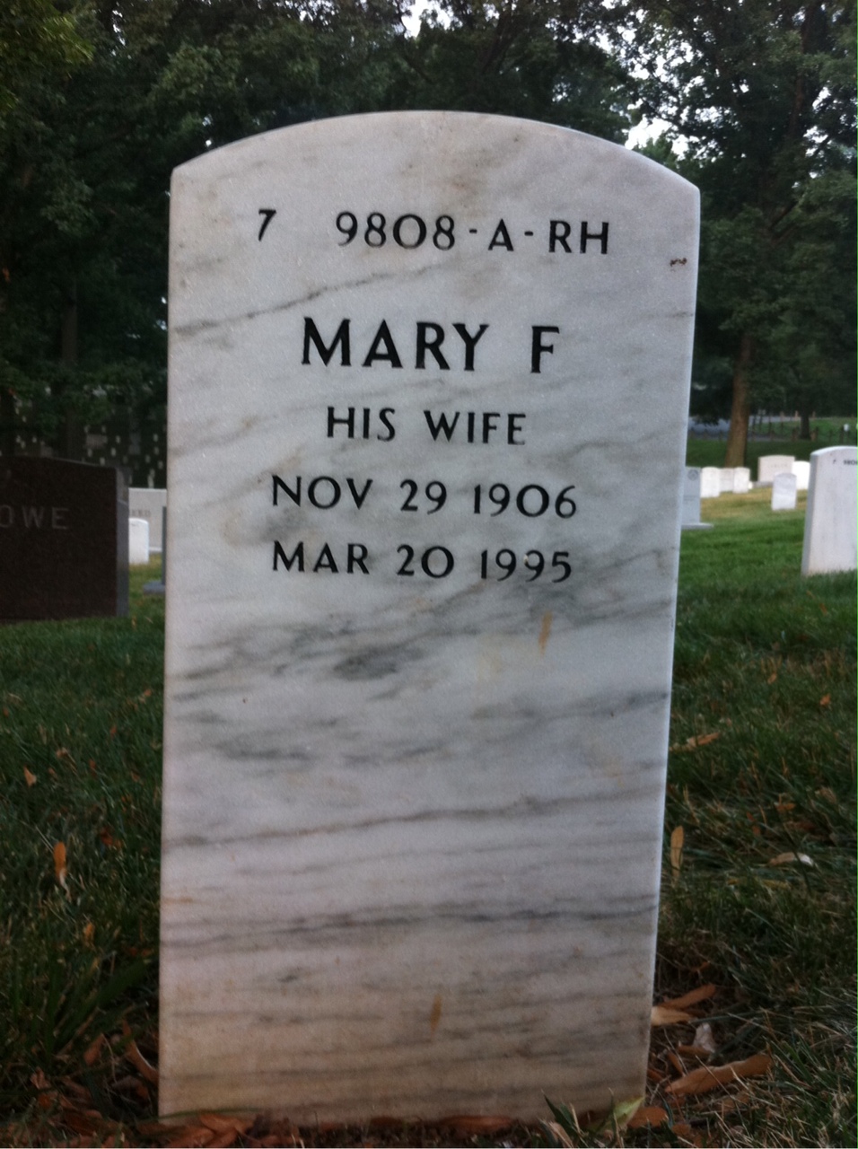 Back of headstone — Randolph Richardson