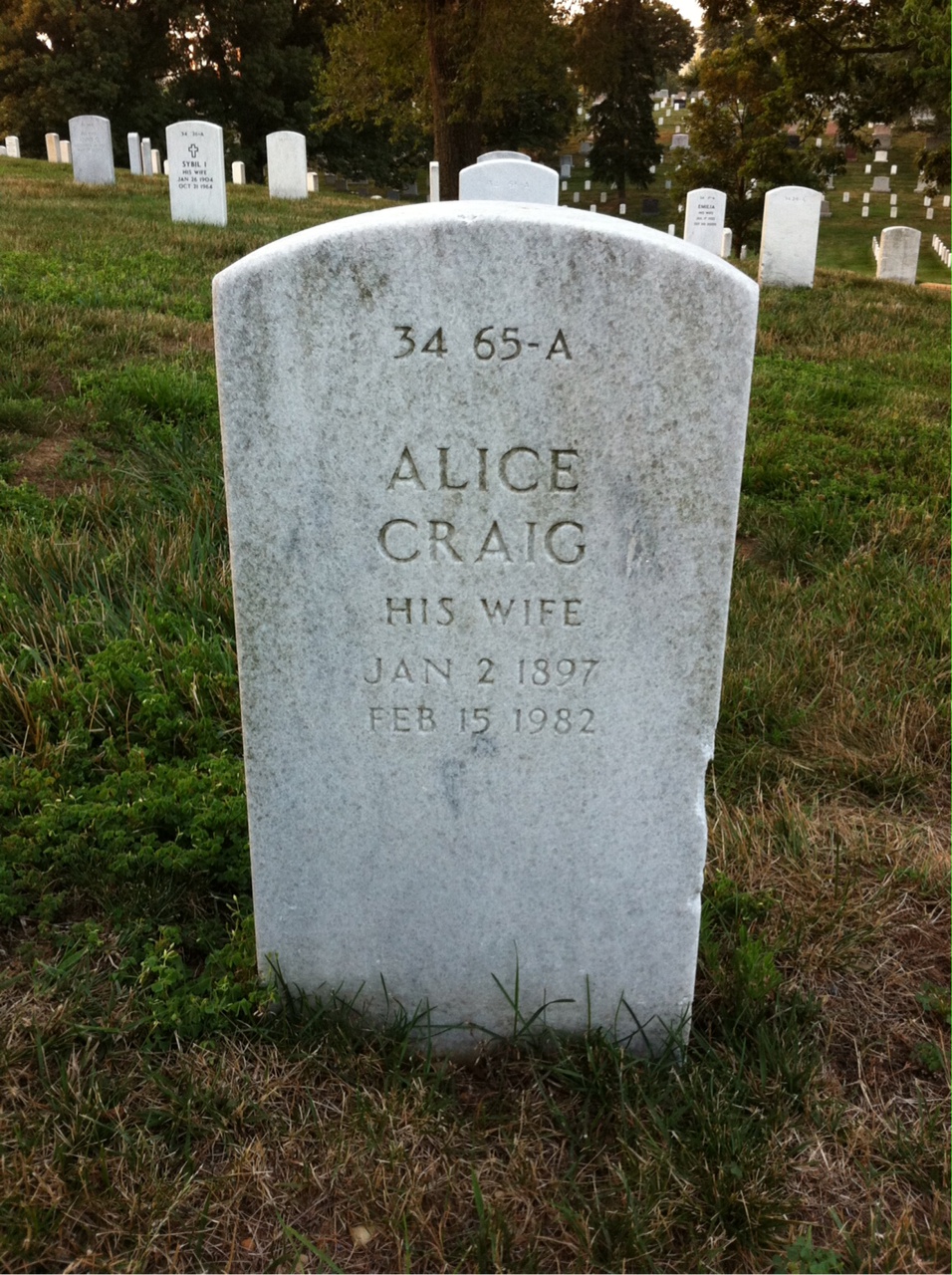 Back of headstone — Alice Bradbury