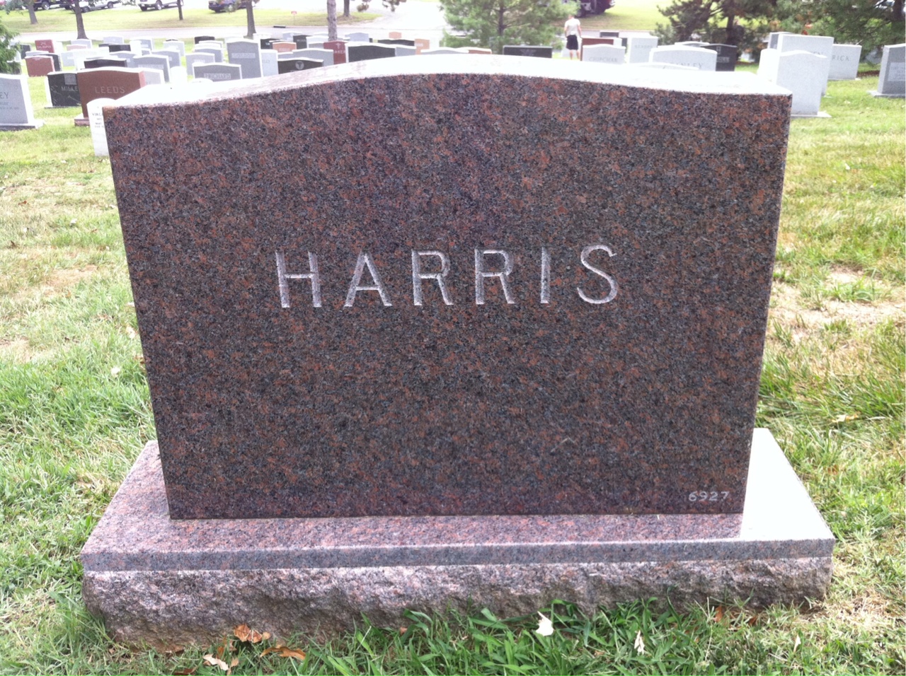 Back of headstone — Samuel Harris