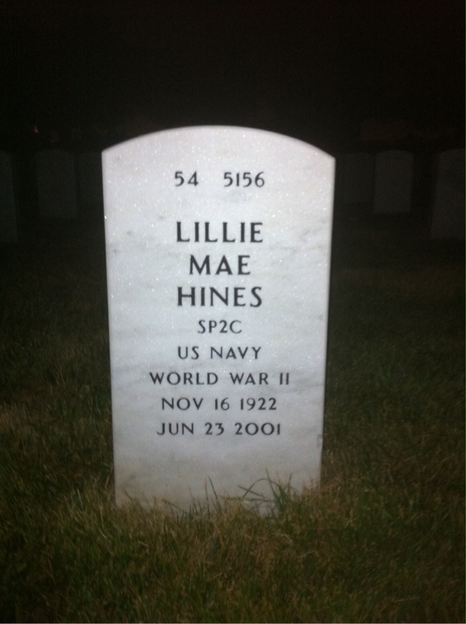 Back of headstone — Lillie Hines