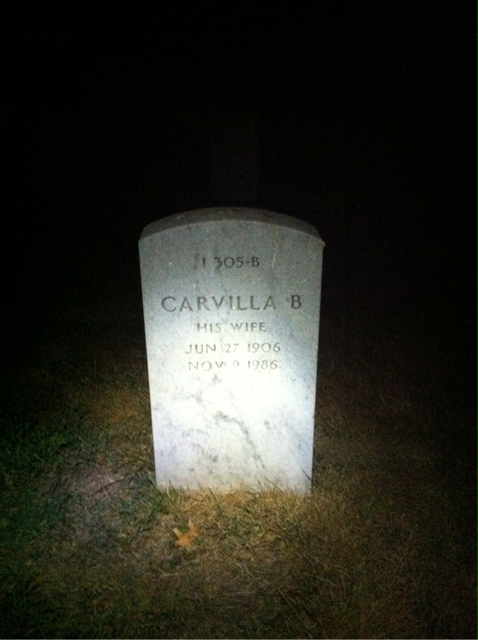 Back of headstone — Carvilla Beecher