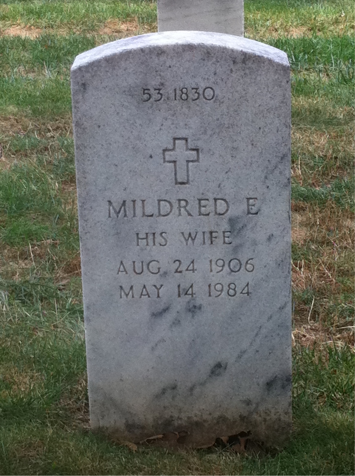 Back of headstone — Mildred Breidenbach