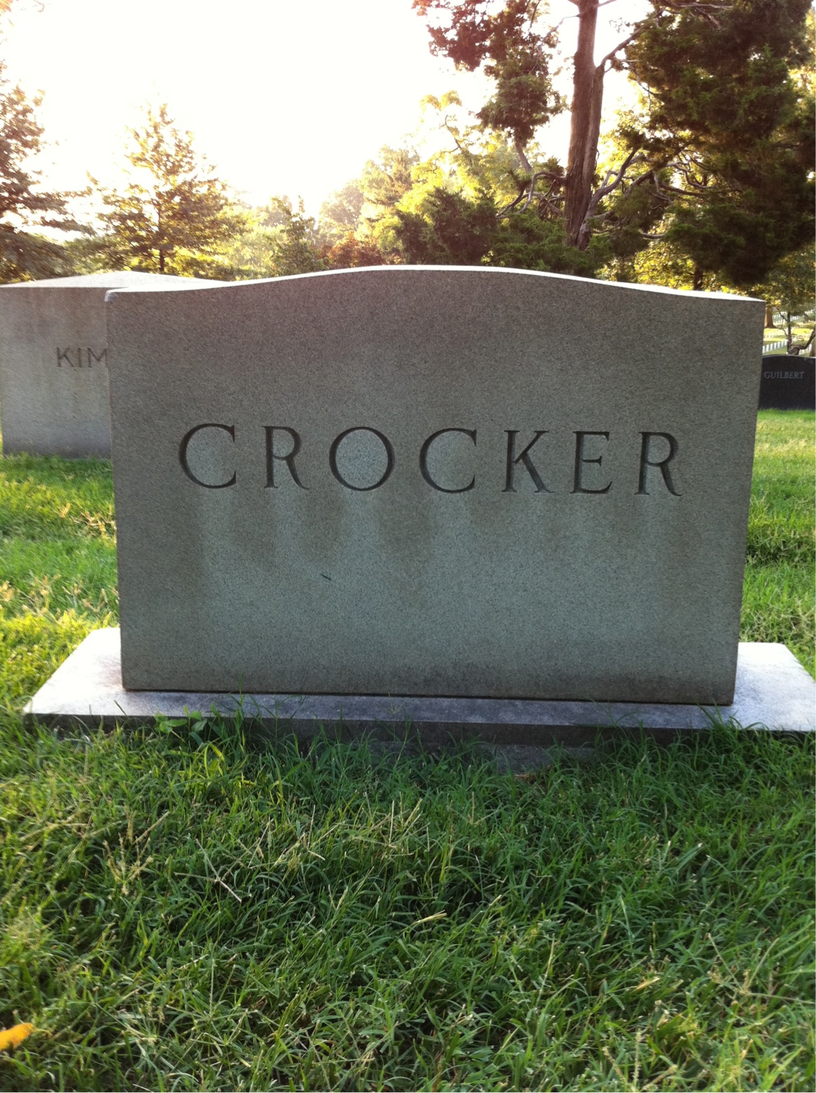 Back of headstone — James Crocker