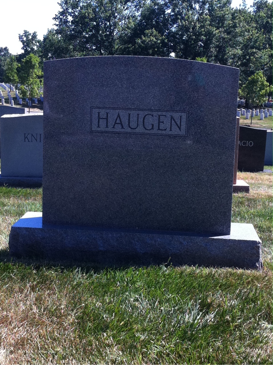 Back of headstone — Victor Haugen