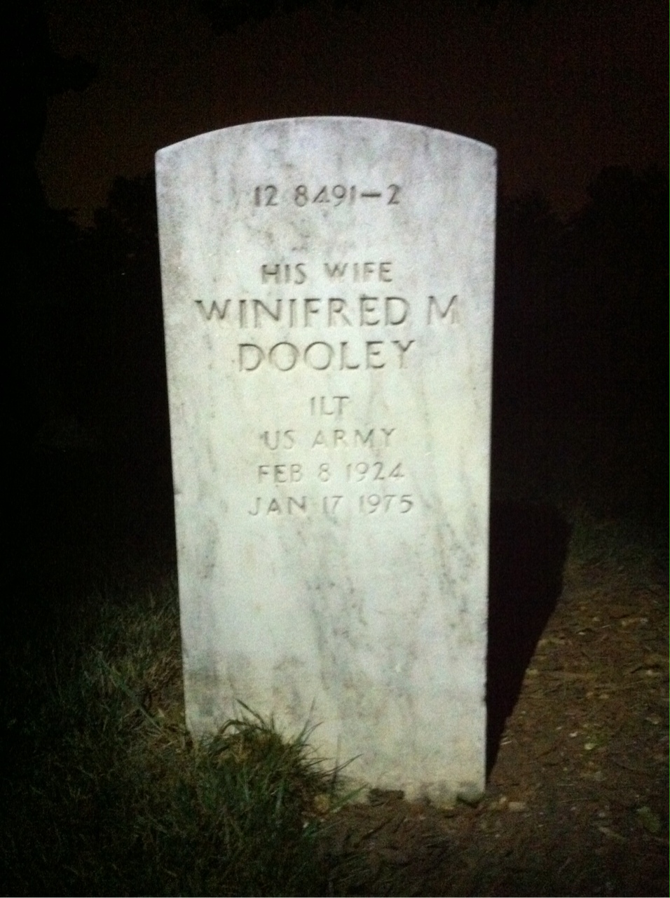 Back of headstone — Winifred M Dooley