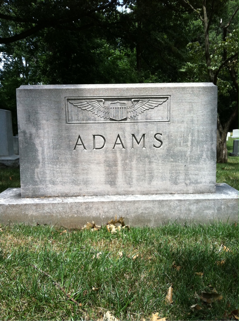 Back of headstone — James Adams