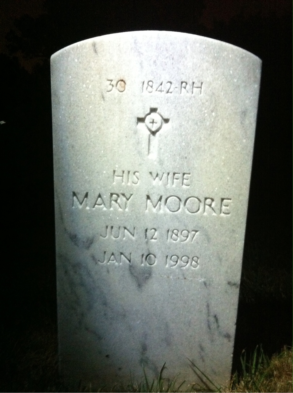 Back of headstone — Frederick Moore