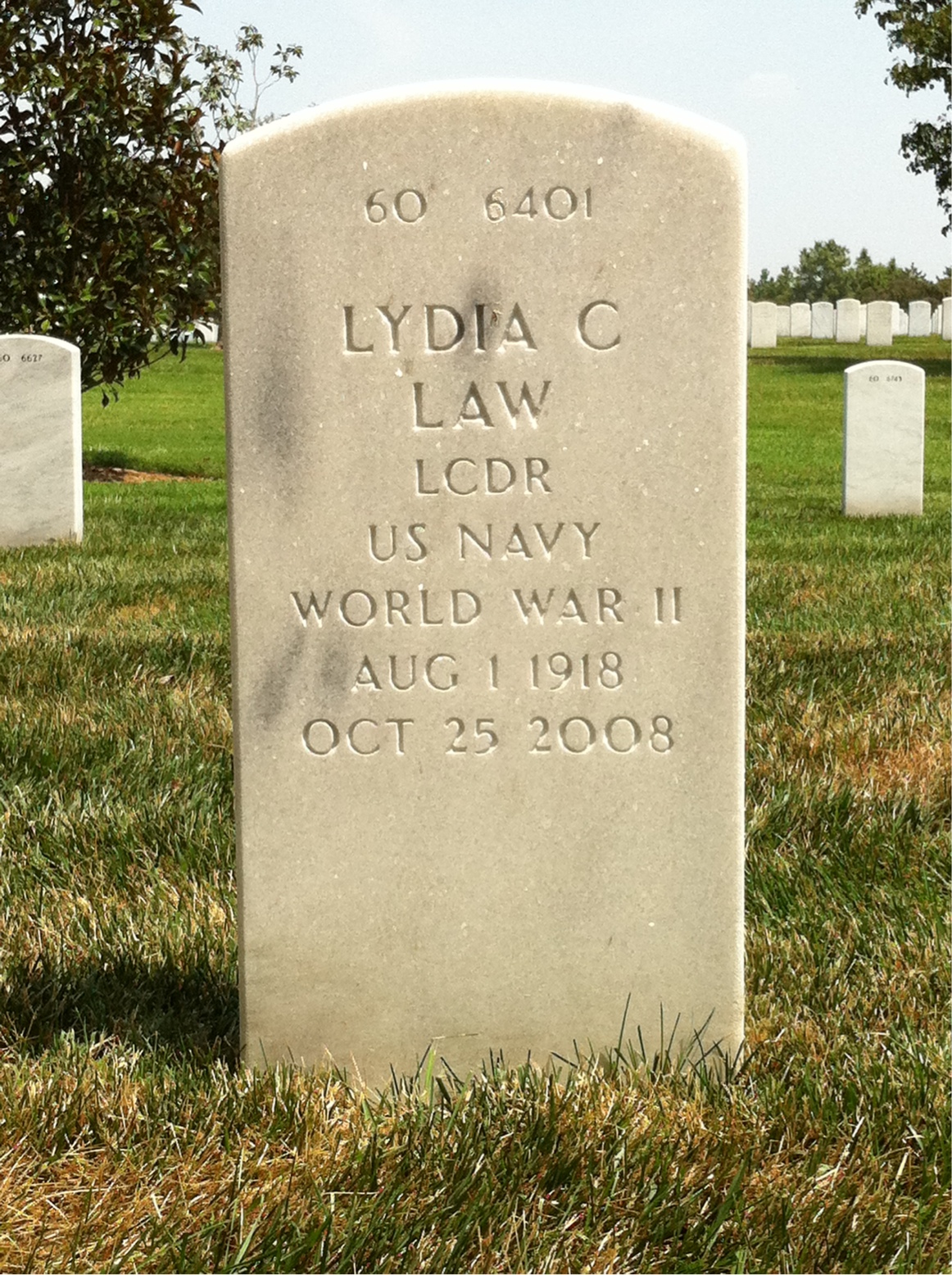 Back of headstone — John Law