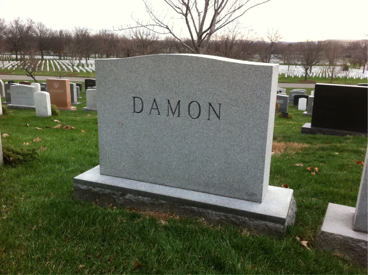 Back of headstone — John Damon