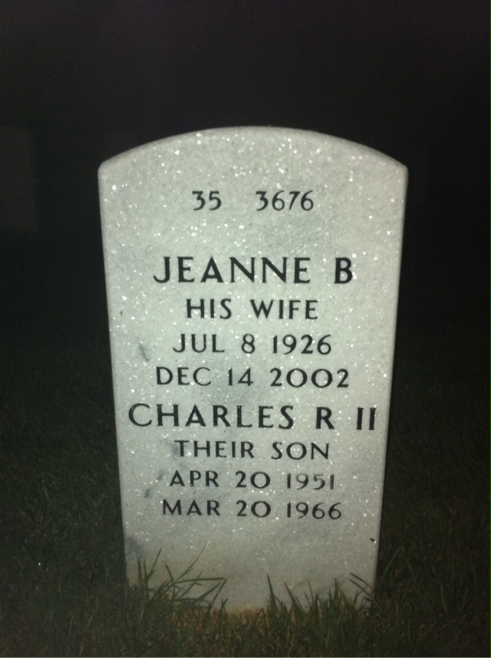 Back of headstone — Charles White