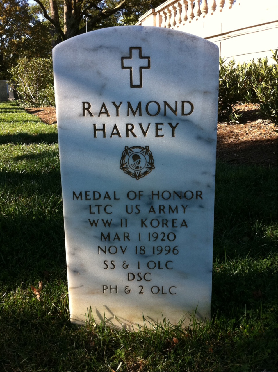 Headstone shared by 2 interments, including Raymond Harvey