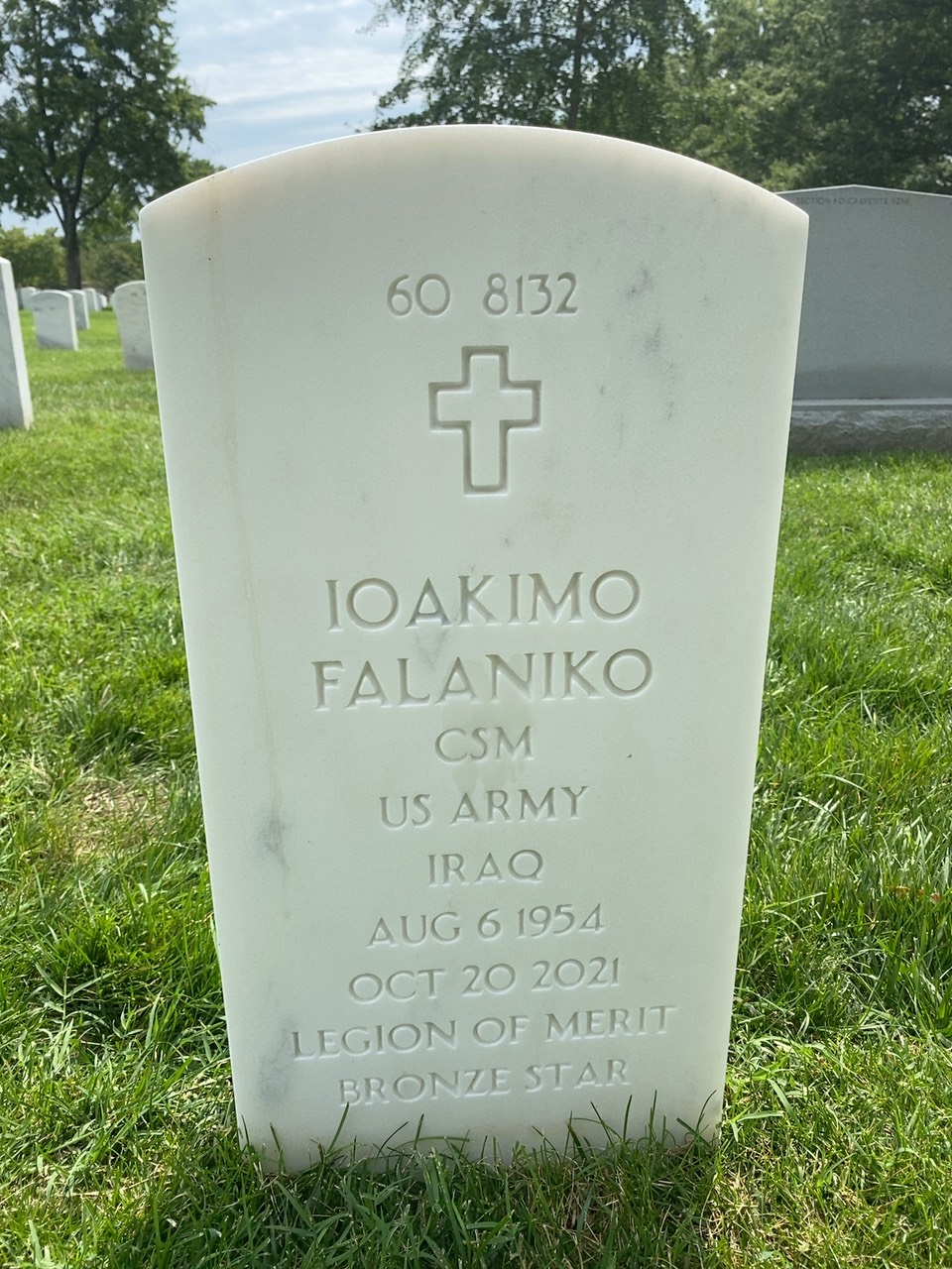 Back of headstone — Jonathan Falaniko