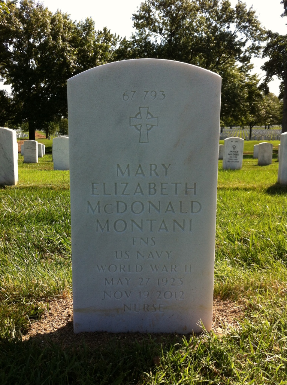 Back of headstone — Mary Montani