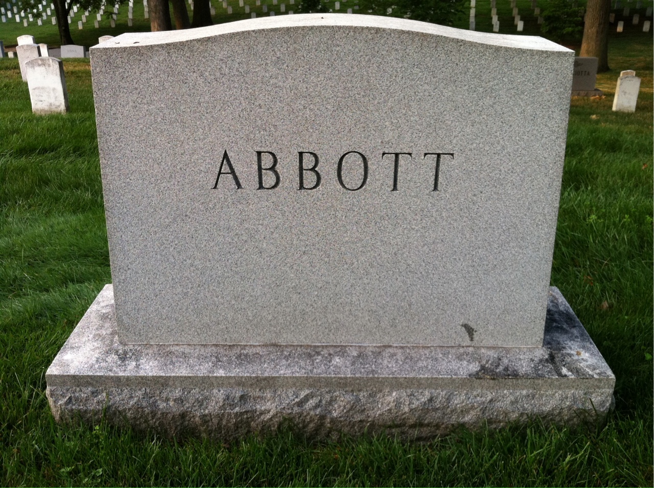 Back of headstone — Caroline Abbott