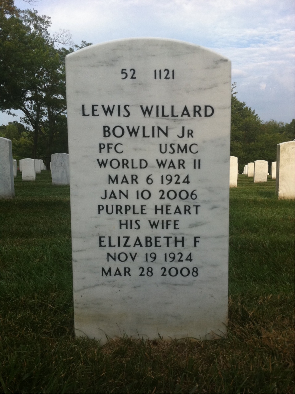 Back of headstone — Lewis Bowlin