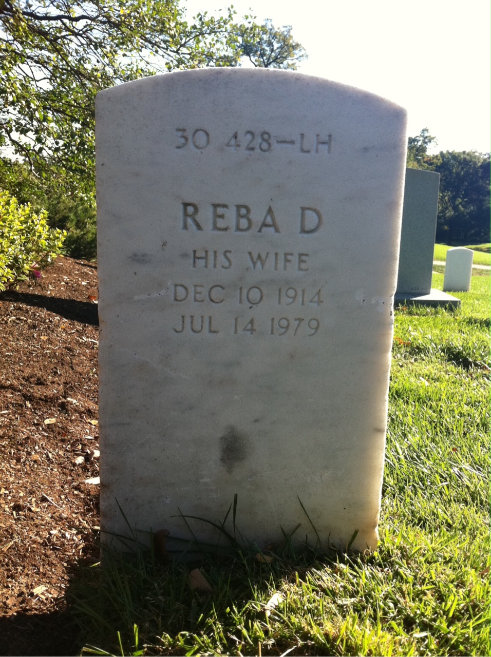Back of headstone — Reba Bach