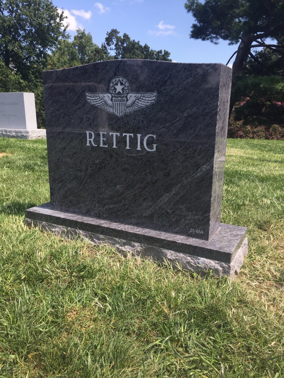 Back of headstone — William Otto Rettig