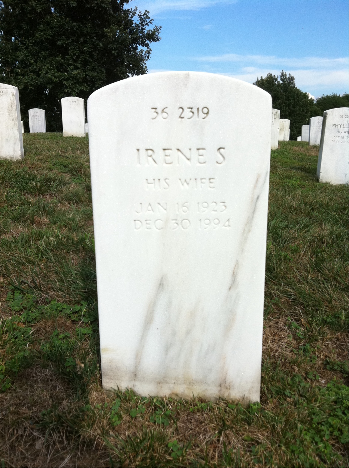 Back of headstone — Irene Cummings