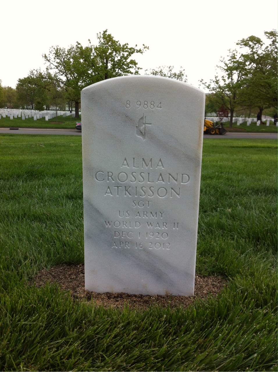 Back of headstone — Alma Atkisson