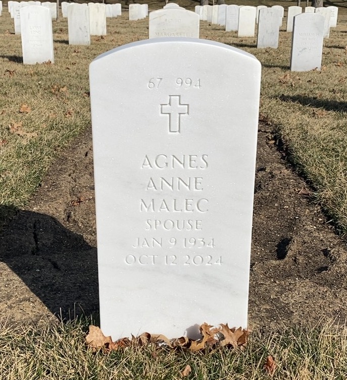 Back of headstone — Agnes Malec