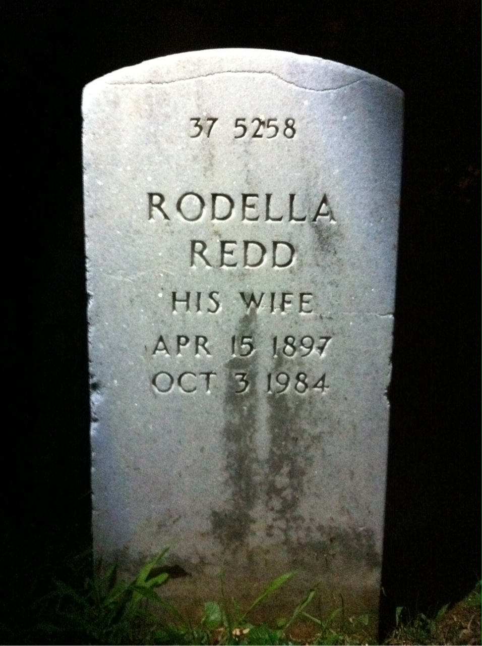 Back of headstone — Bud Adams