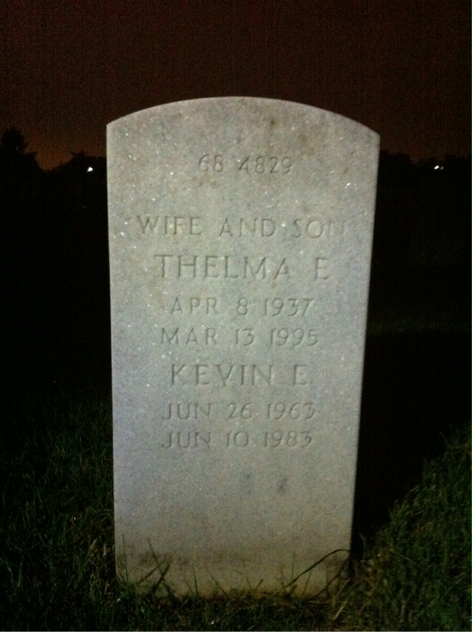 Back of headstone — Thelma Morris