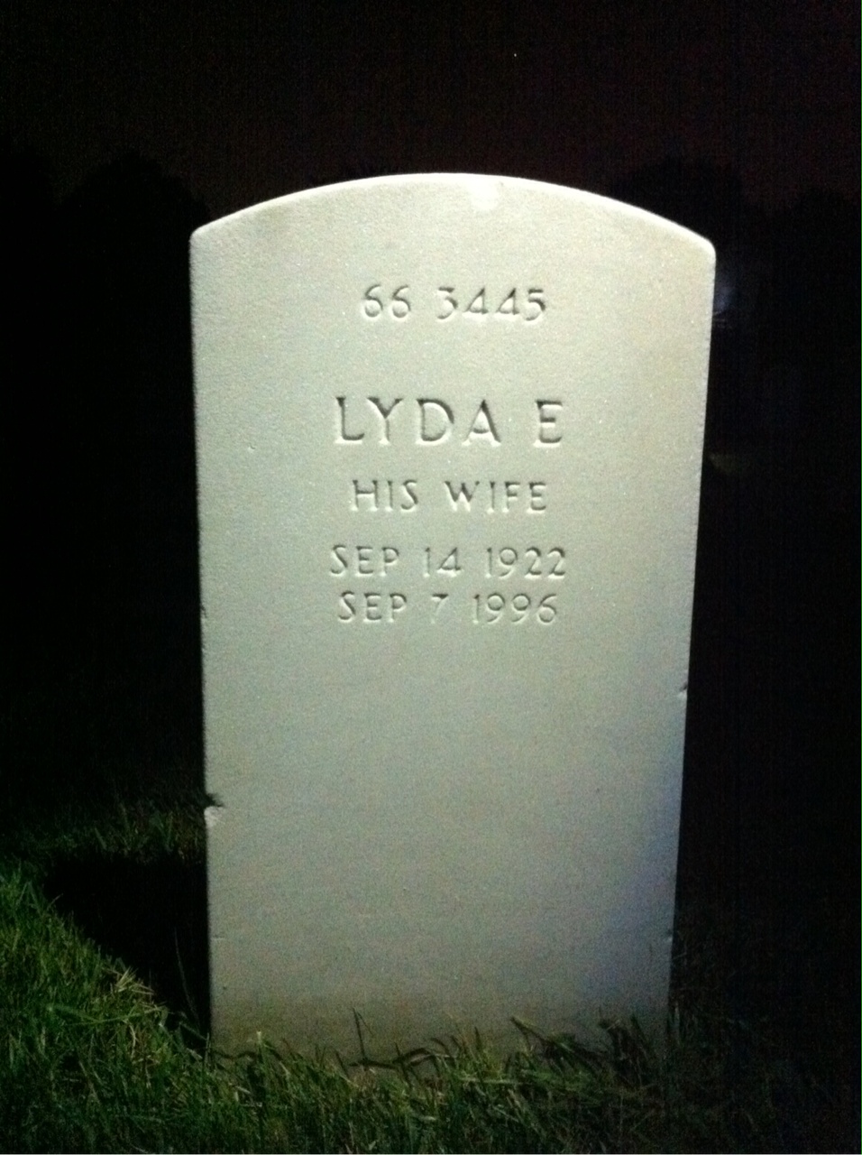Back of headstone — Lyda Bauer