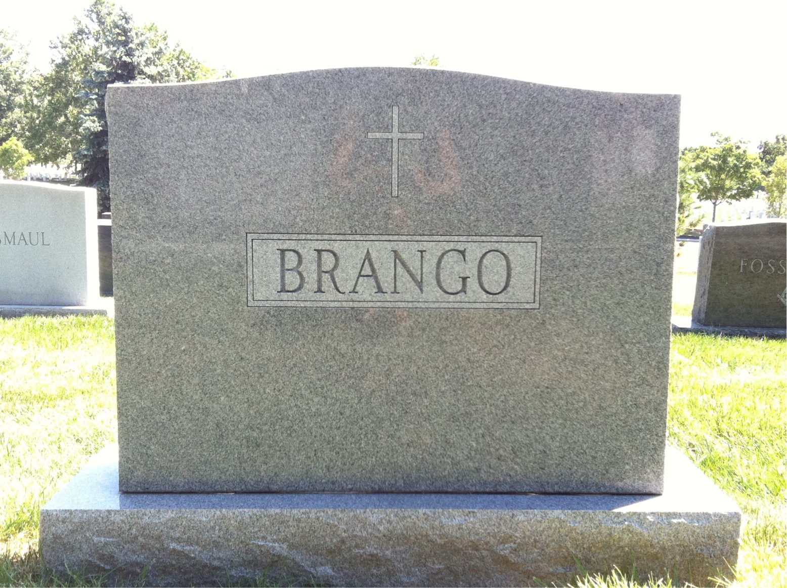Back of headstone — Nicholas Brango