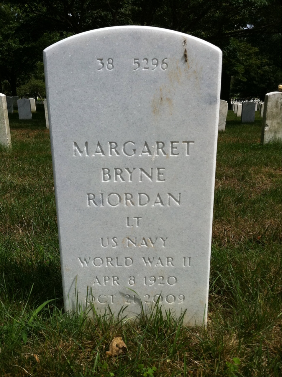 Back of headstone — Margaret Riordan