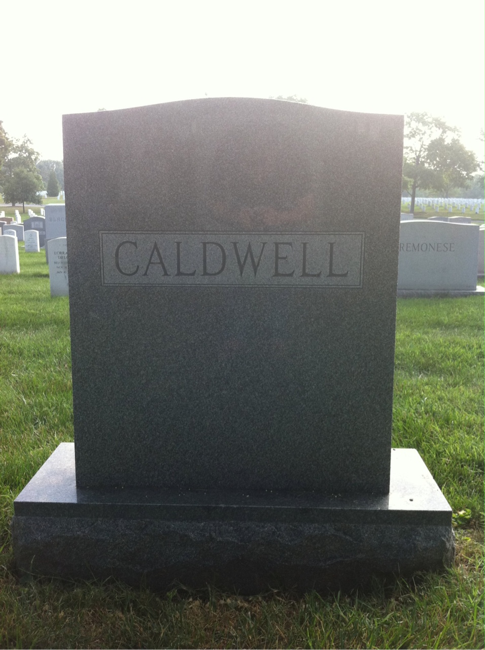 Back of headstone — Theodore Caldwell